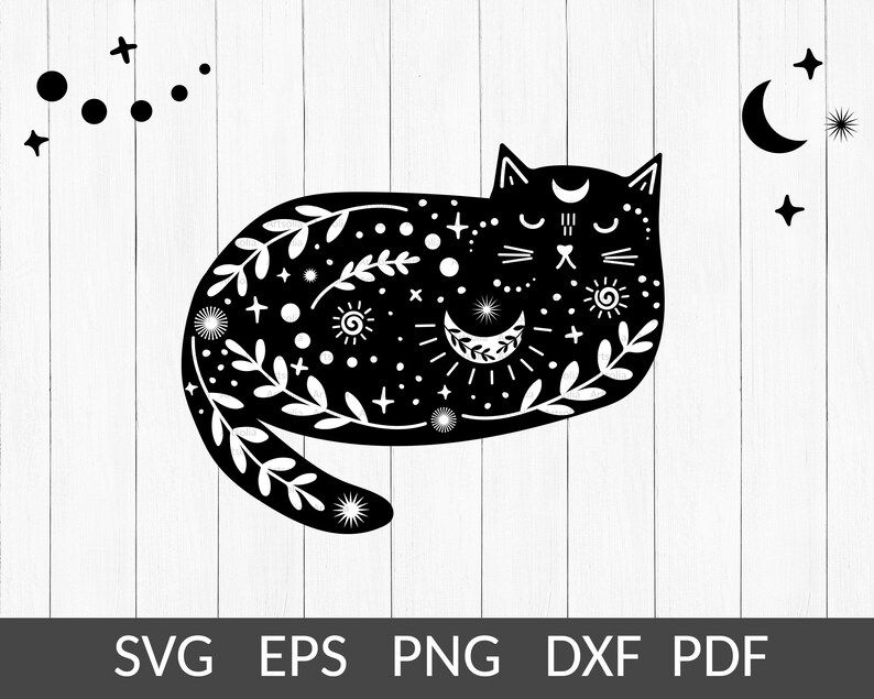 Download Celestial Cat Svg Moon Cat In Boho Style Png Mystical Black Cat Svg File For Cricut Silhouette Cutting Floral Moon Svg Commercial Use Kids Clip Art Art Collectibles