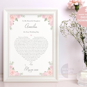 Cadeau de mariage pour fille de la part d'une maman | Impression personnalisée de poème de mariage | Cadeau de mariage mère-fille | Future mariée | Maman à fille