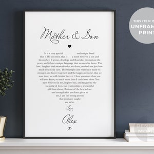 Mother and Son Poem Print Unframed | Personalised Gift for Mum | Mothers Day Gift | Personalised Gift Mum | Gift from Son | Mum Birthday