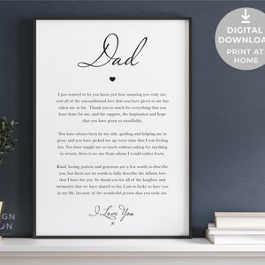 Regalo para el Día del Padre / Poema imprimible para papá / Regalo para papá / Regalos sentimentales para papá / Regalo de cumpleaños para papá / Regalo único para el Día del Padre /