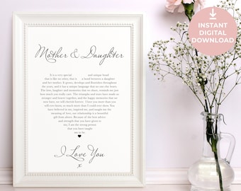 Mother and Daughter Gift | Printable Poem | Mum Mothers Day Gift | Sentimental Gifts for Mum | Mum Birthday Gift | Mum Poem | Mum daughter