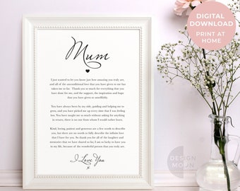 Mum Poem Printable |  Mum Birthday Gift | Gift for Mum | Mothers Day Gift | Mum Gift | Thank you Mum | Present for mum | Mum present
