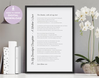 Personalised Mother to Daughter Poem – Heartfelt Poem Print, (Digital Download) Gift from mum, Daughter Birthday, Wedding, Christmas