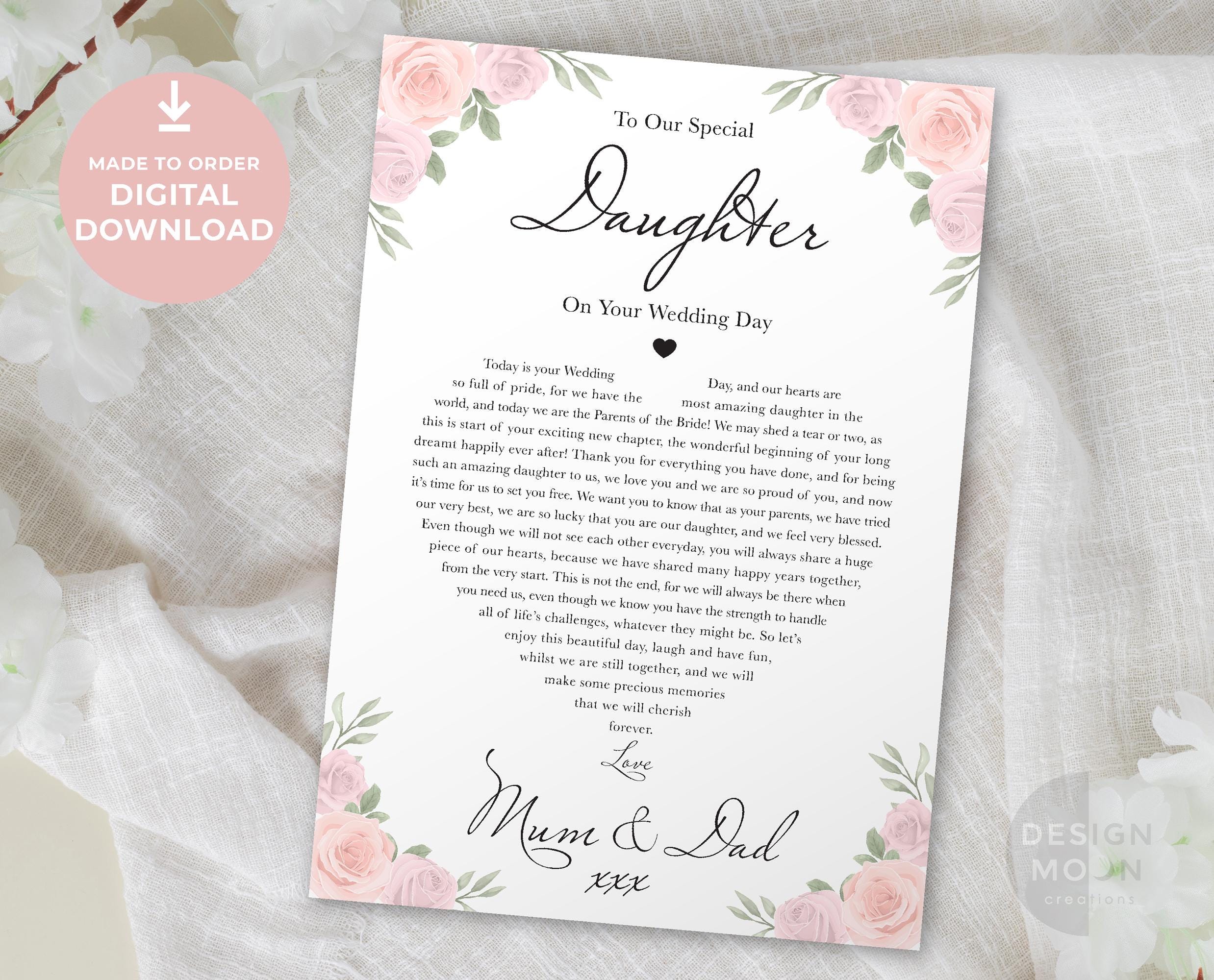 Personalised Daughter Wedding Poem Print: Gift From Parents (digital ...