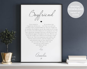 Boyfriend Poem | Personalised Boyfriend Gift | Anniversary Gift for Boyfriend | heartfelt Sentimental Present Printable |  birthday