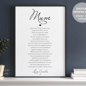 Mum Poem Print | Mothers day gift | Sentimental Gift for Mum | Mum Birthday Gift | Printable gift | Gift from Daughter | Thank you Mum