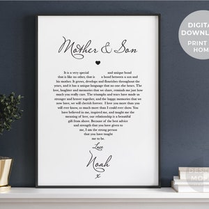 Mutter und Sohn Gedicht druckbares Geschenk | Muttertagsgeschenk | Mama und Sohn | Mama und Sohn |  Personalisiertes Mama Geschenk | Besonderes Mama Geburtstagsgeschenk