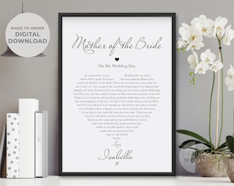 Mother of the Bride Poem Print (Digital) Personalised Wedding Day | Wedding gift for mum from daughter