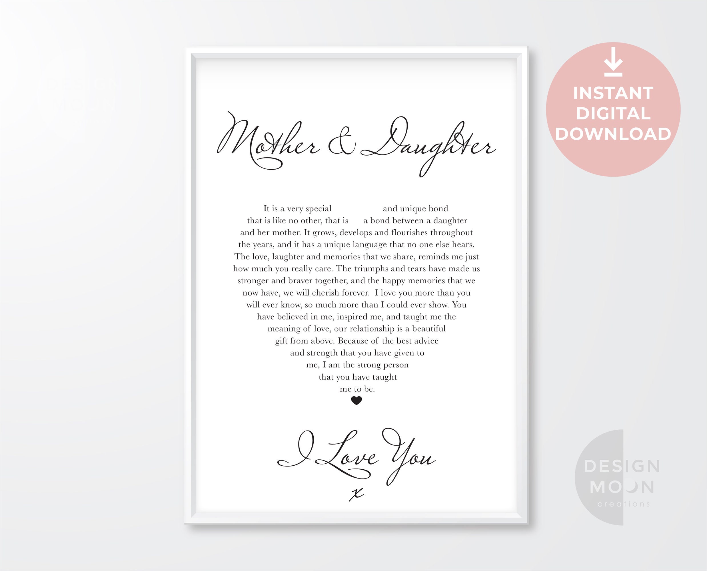 Mother Daughter Poem Print: Sentimental Mum Gift (instant Digital ...