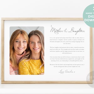 Mutter und Tochter Gedicht mit Foto Digital Down | Personalisiertes Muttertagsgeschenk für Mama | Mutter und Tochter | Sentimentales Geschenk für Mama
