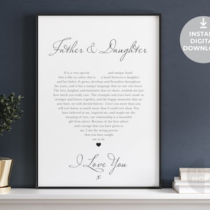 poème père fille | Cadeau imprimable | Poème de papa | Cadeau d'anniversaire pour papa | Cadeau papa fille | Cadeaux papa personnalisés | Papa présente ses remerciements
