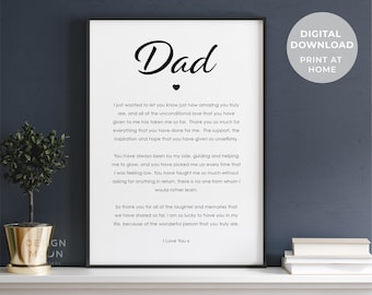 Gift for Dad| Dad Poem Printable | Sentimental Dad Gifts | Dad Birthday Gift | Dad birthday gift | Thank you dad | Fathers Day Gift