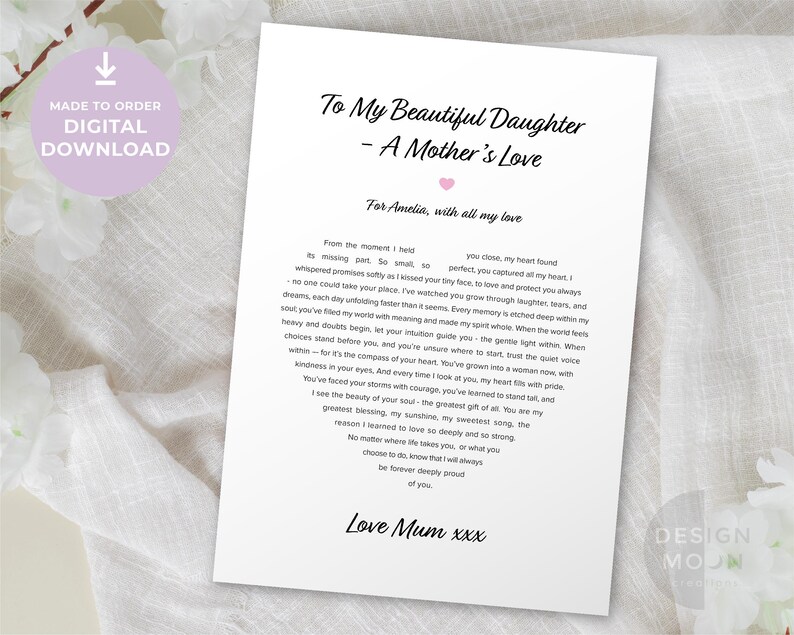 To My Beautiful Daughter Poem, (digital Printable) Gift From Mum ...