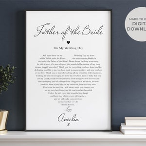 Father of the Bride Gift from Daughter, to Dad Printable Personalised Father of the Bride present | Wedding Gifts for Dad Father bride Gifts