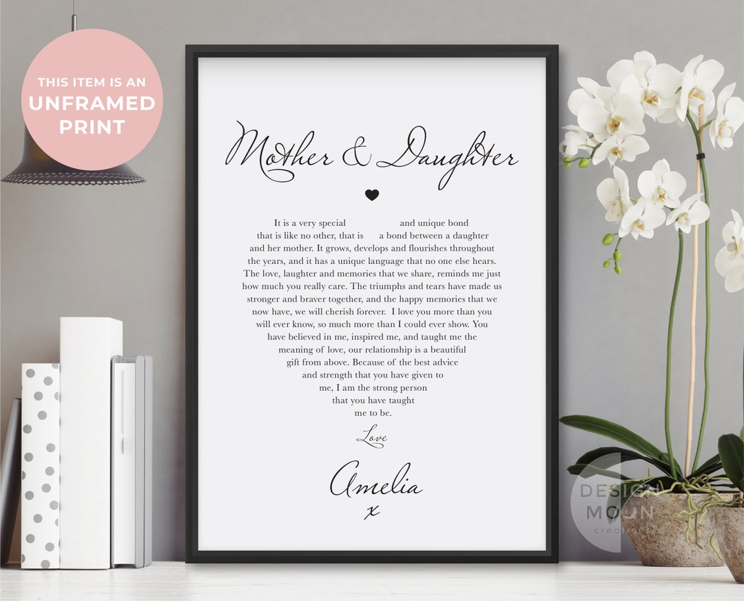 Mother and Daughter Poem Print: Sentimental Mothers Day Gift | Mum Gift ...