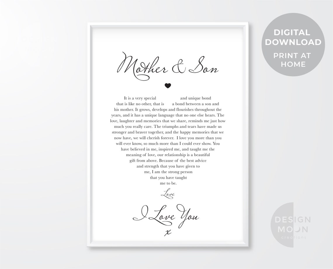 Mother and Son Poem Printable Gift Mum Christmas Gift - Etsy