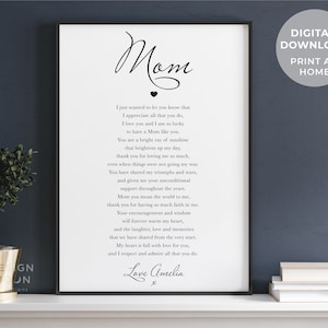 Mom Poem Printable | Personalised Mothers day gift for Mom from Daughter | Sentimental Gifts for Mom | Mom Birthday Gift | Special Mom Gift