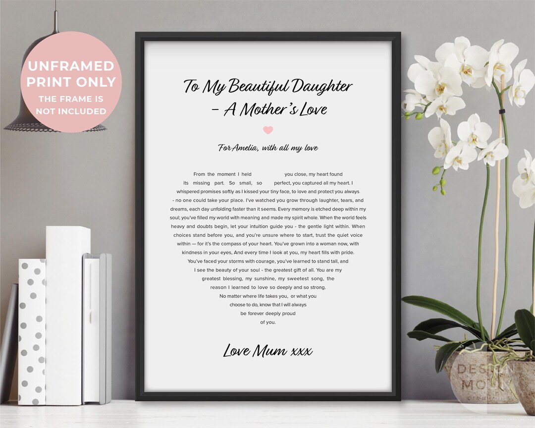 Mother to Daughter Gift – Heartfelt Poem Print, Gift From Mum to ...