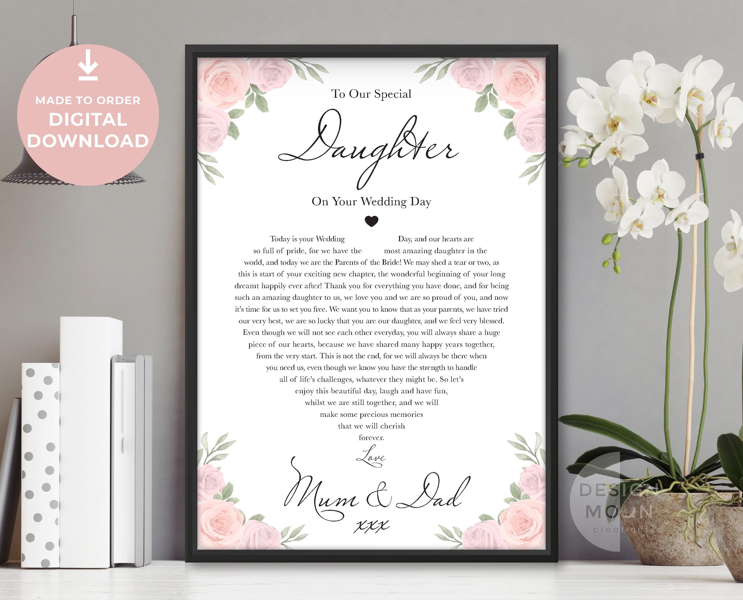 Personalised Daughter Wedding Poem Print: Gift From Parents (digital ...