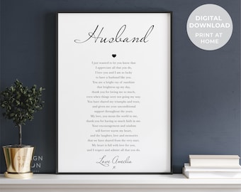 Cadeau mari | Poème de mari | Cadeau imprimable impression poème personnalisé | Cadeau d'anniversaire pour mari | Cadeau 1er anniversaire | Cadeau pour mari
