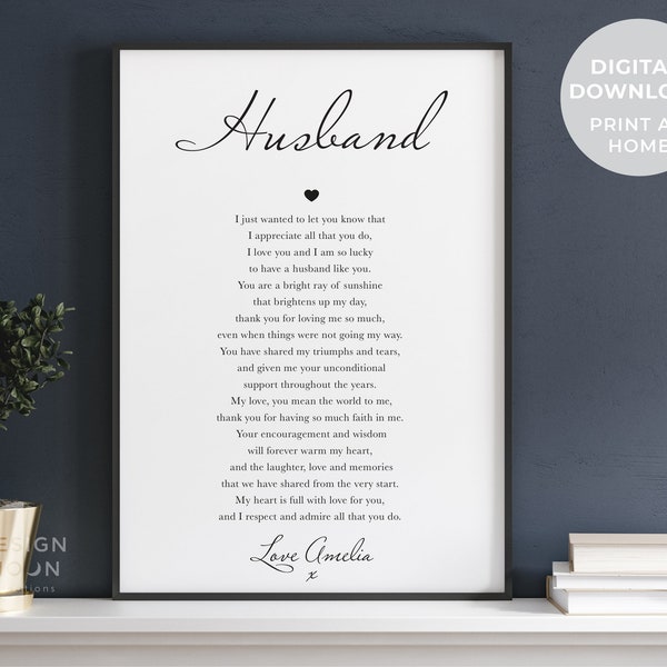 Husband Gift | Husband Poem | Printable Gift Custom Poem Print | Husband Birthday Gift | 1st Anniversary Gift | Gift for husband