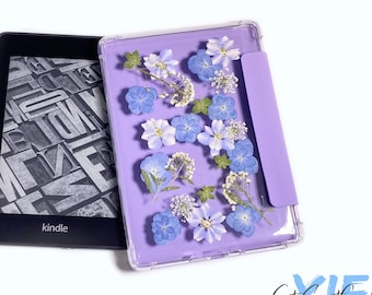Funda kindle de flor de hortensia púrpura azul prensada, Kindle Paperwhite 11th 10th Gen 6.8'' Kindle 2022 2019 6'' Funda protectora Oasis3 7'' Funda