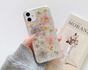 Real purple pink flower phone case for iPhone 17 16 15 14 Pro Max 16e 17e Air, Samsung S26 S25 S24 FE Ultra A36 A56, Google Pixel 10 9 Pro
