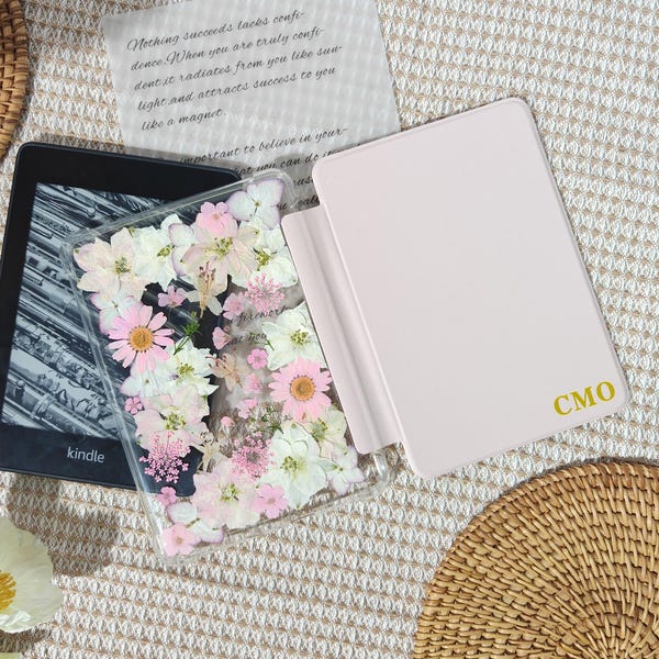 Pink flower custom name e-book case for Kindle Colorsoft,Paperwhite 12th 11th gen, Kindle 2024,Oasis 2019,Kobo Clara Color,Libra Colour 2024