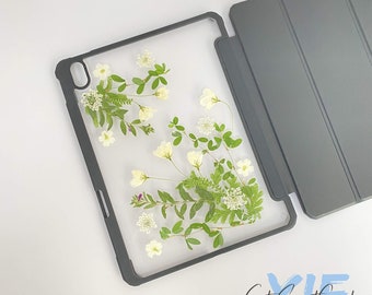 Simple green plants pressed flowers iPad Case with pen slot,iPad Air Pro 11'' 13'' 2024,iPad 8 9 10th gen 2022,iPad Pro Air mini 6 2022 case