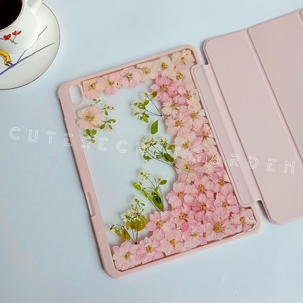 Pink flower wedding tablet case with apple pencil slot, Air 4, 5, 10.5, 10.9. mini 6, 8.3. iPad 7th 8th 9th 10th 10.2. iPad Pro 12.9, Pro 11