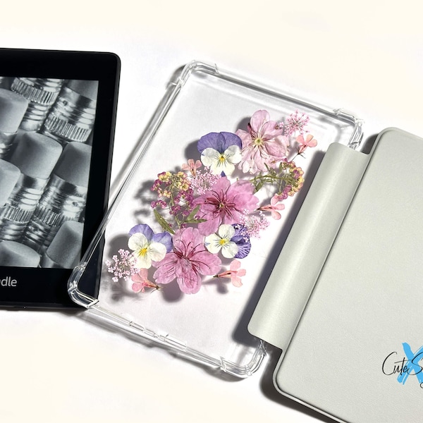 Gepresste rosa Sakura Stiefmütterchen Blume Kindle Hülle, Kindle Paperwhite 11th10th Gen 6.8 '' Kindle 2022 2019 6 '' Schutzhülle, Oasis 3 7 '' 2019
