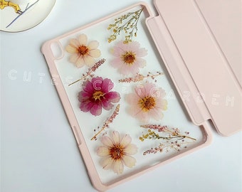 Cosmos Pressed Flower Tablet Case with apple pencil slot,iPad Air Pro 11'' 13'' 2024, iPad 8 9 10th gen 2022, ipad pro air 2022, mini 6 case