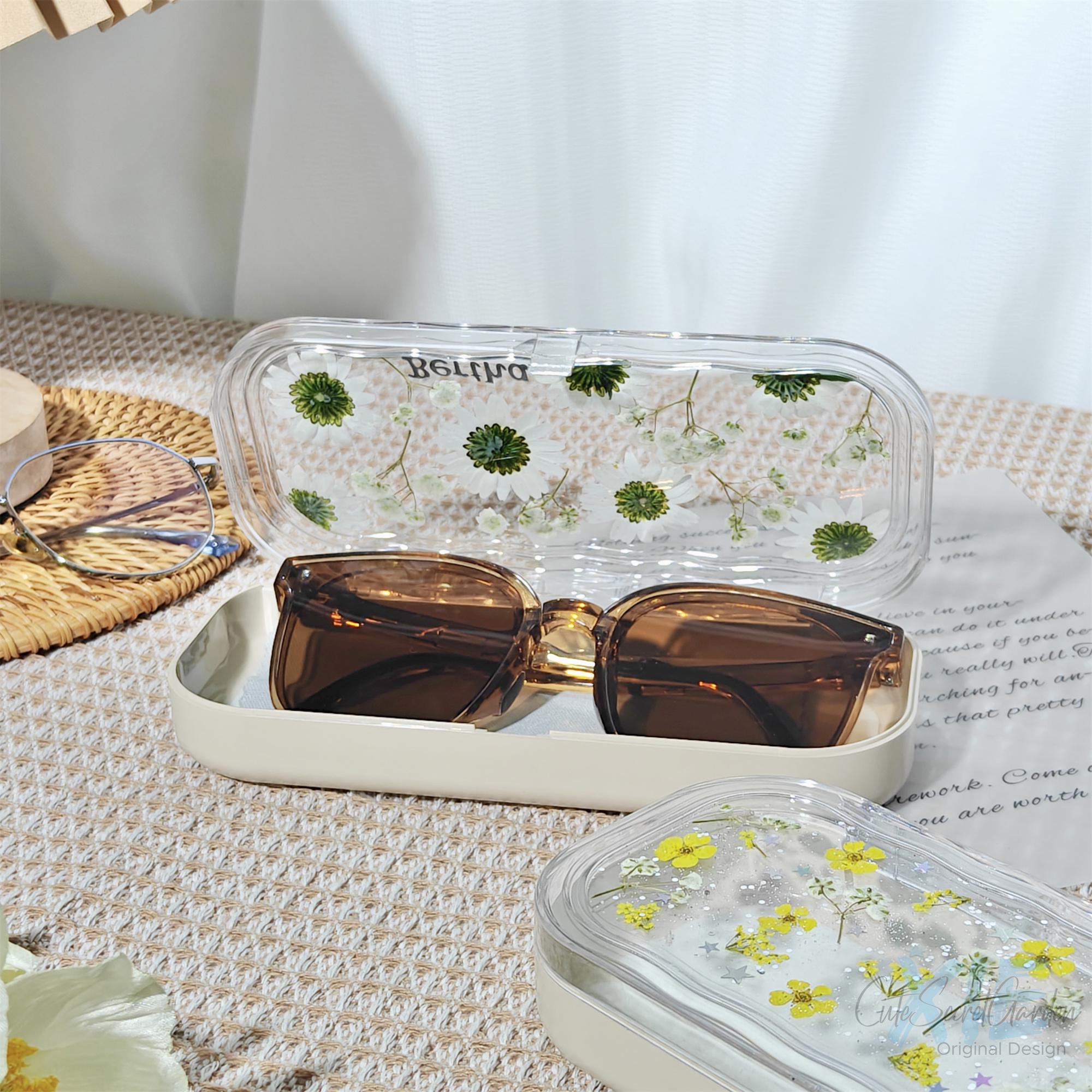 Handmade Real Dried Flower Glasses Case, Custom Name Flower 