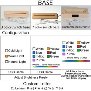 Custom letter number symbol flower nightlight, multifunctional wooden base lamp, anniversary christmas birthday wedding unique gift image 3
