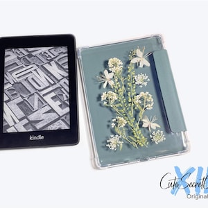 Pressed white Alyssum dry flower case for Kindle Colorsoft, Paperwhite 12th 11th 10th gen, Kindle 2024 2022 6&#39;&#39;,Oasis 10th 9th gen 2017 2019