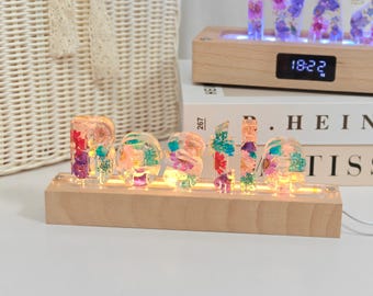 Personalized pressed flower real flower color nightlight, bluetooth speaker wooden base lamp,anniversary christmas birthday gift for her