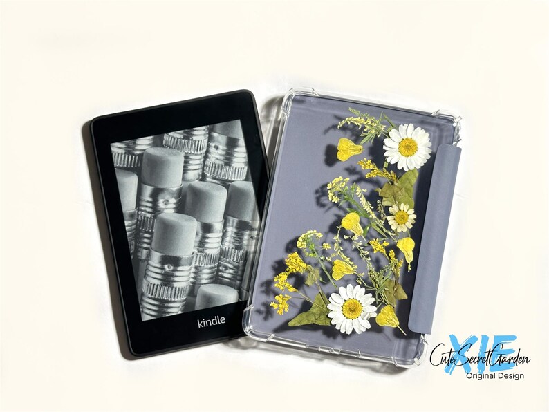 Pressed White Flower & Custom Birth Flower Name Case for Kindle ...