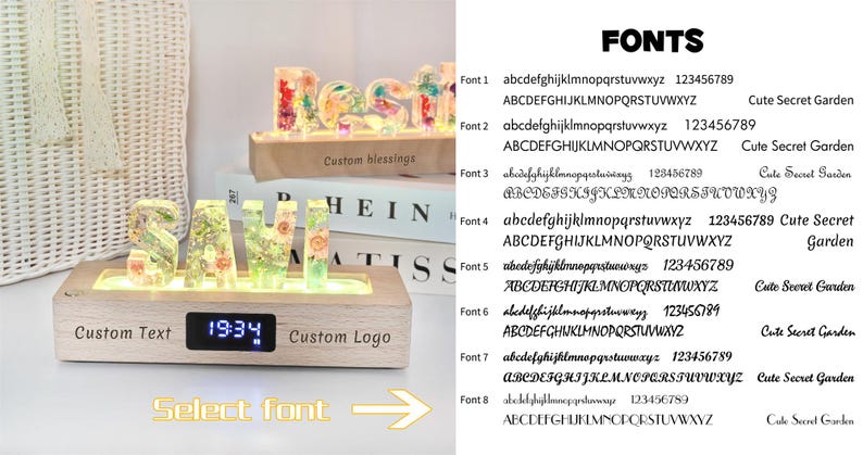 Custom letter number symbol flower nightlight, multifunctional wooden base lamp, anniversary christmas birthday wedding unique gift image 8