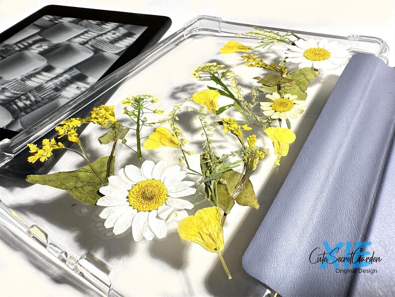 Pressed White Flower & Custom Birth Flower Name Case for Kindle ...