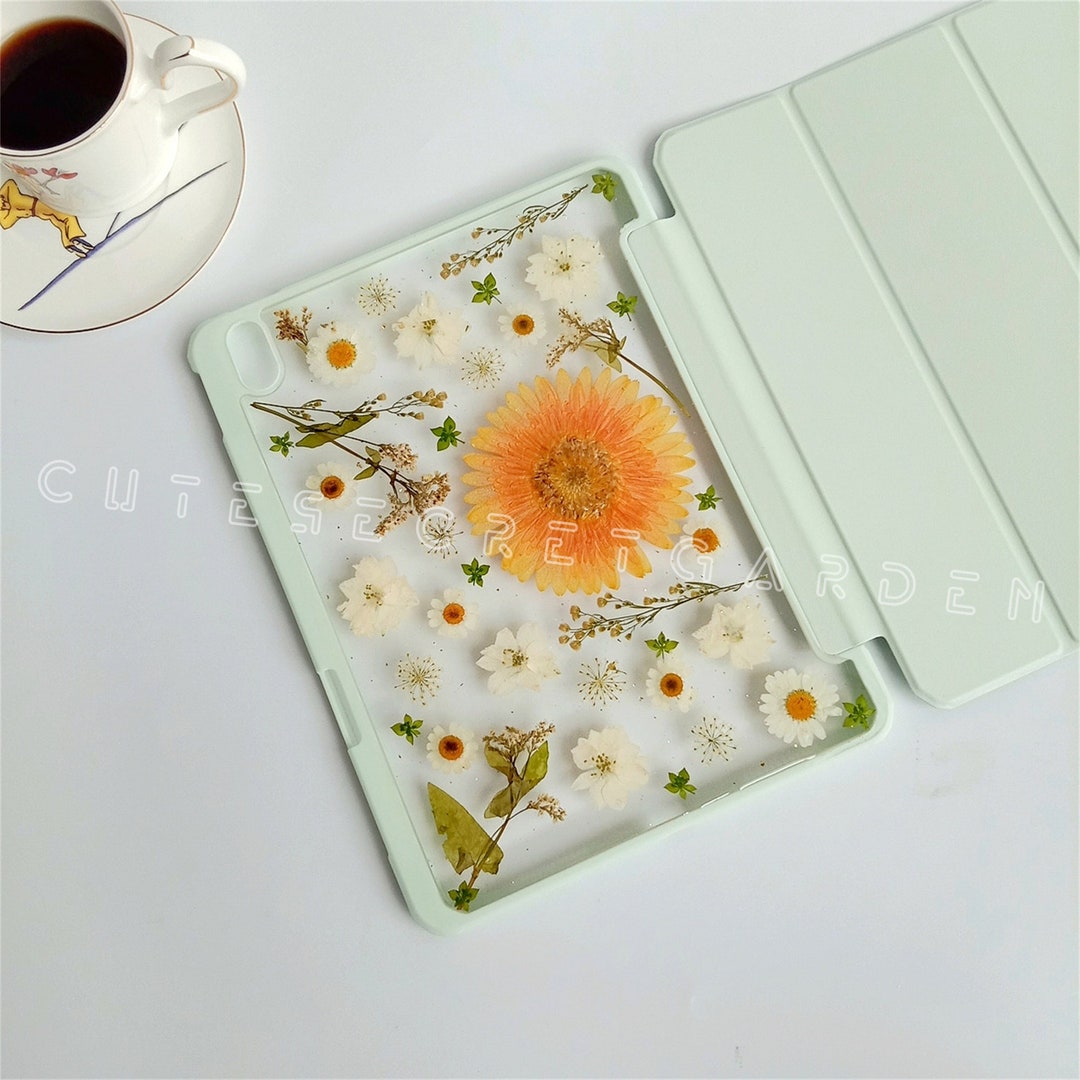 Cosmos Pressed Flowers Tablet Case With Apple Pencil Slot, Air 4 5 10.5