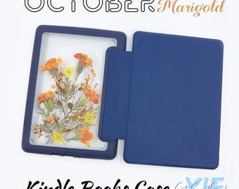 October - Marigold Birth Pressed  Flower case for Kindle Colorsoft, Paperwhite 12th 11th 10th gen, Kindle 2024 2022 6'',Oasis 10th gen 2019