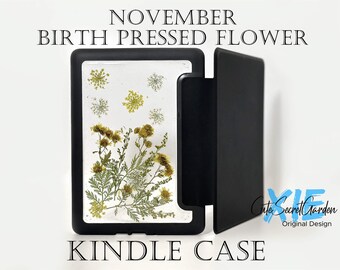 November - Chrysanthemum Birth Pressed Flower case for Kindle Colorsoft, Paperwhite 12th 11th gen, Kindle 2024 2022 6'',Oasis 10th gen 2019