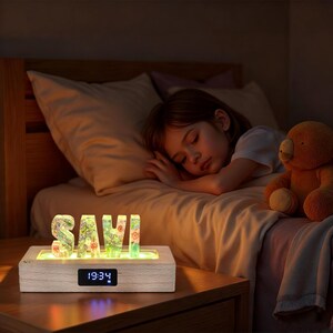 Custom letter number symbol flower nightlight, multifunctional wooden base lamp, anniversary christmas birthday wedding unique gift image 12