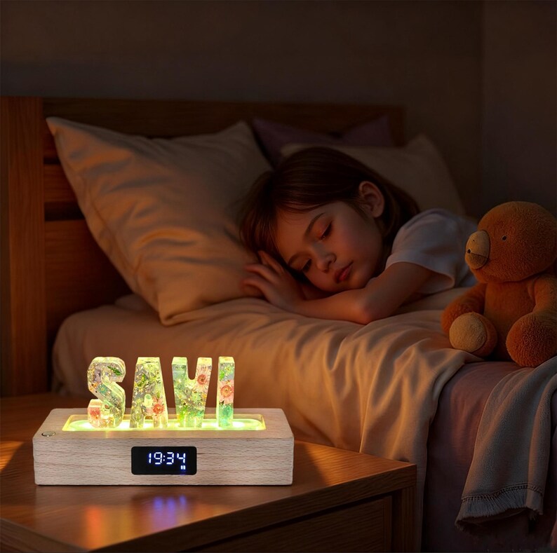Custom letter number symbol flower nightlight, multifunctional wooden base lamp, anniversary christmas birthday wedding unique gift image 12