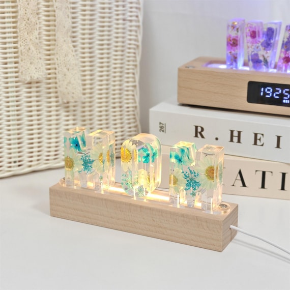 Custom letter number symbol flower nightlight, multifunctional wooden base lamp, anniversary christmas birthday wedding unique gift