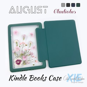 August - Gladiolus Birth Pressed Flower case for Kindle Colorsoft, Paperwhite 12th 11th 10th gen, Kindle 2024 2022 6&#39;&#39;,Oasis 10th gen 2019