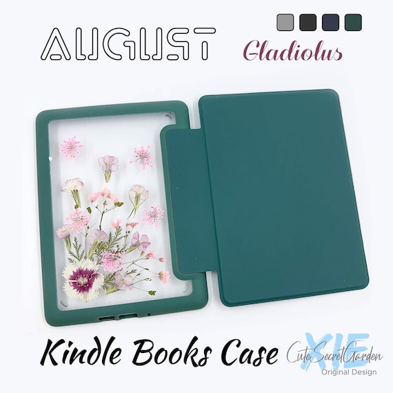 August - Gladiolus Birth Pressed Flower case for Kindle Colorsoft, Paperwhite 12th 11th 10th gen, Kindle 2024 2022 6'',Oasis 10th gen 2019