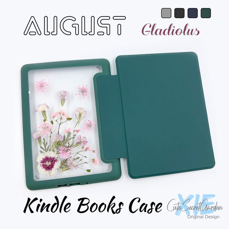 August - Gladiolus Birth Pressed Flower case for Kindle Colorsoft, Paperwhite 12th 11th 10th gen, Kindle 2024 2022 6'',Oasis 10th gen 2019 image 1