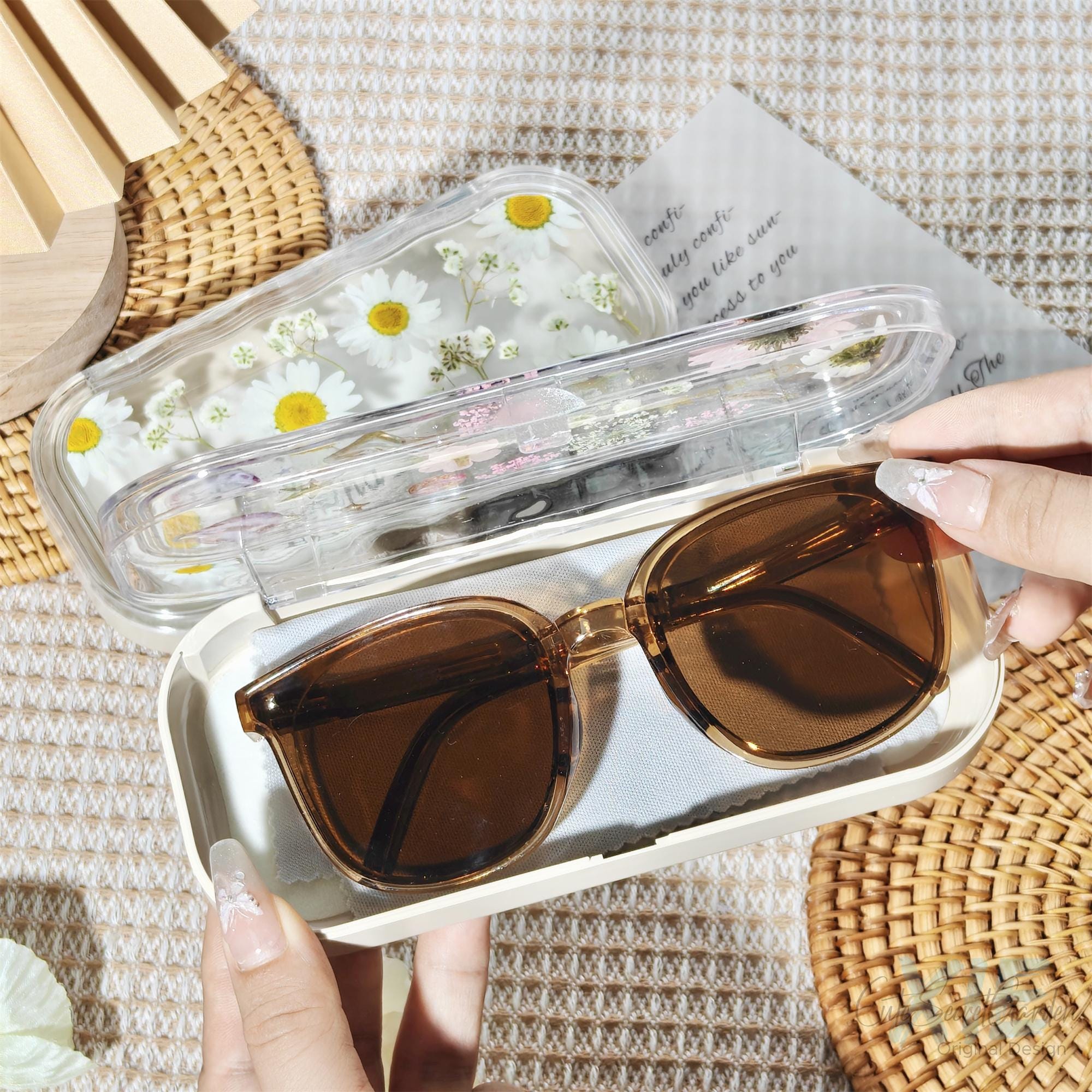 Handmade Real Dried Flower Glasses Case, Custom Name Flower 
