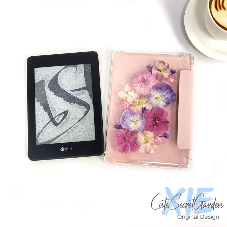Pressed Dried Pink Purple Flower Case for Kindle Colorsoft, Paperwhite ...
